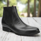 White Diamonds Men's Napa Leather Tractor Sole Round Toe Charro Ankle Boots – Black
