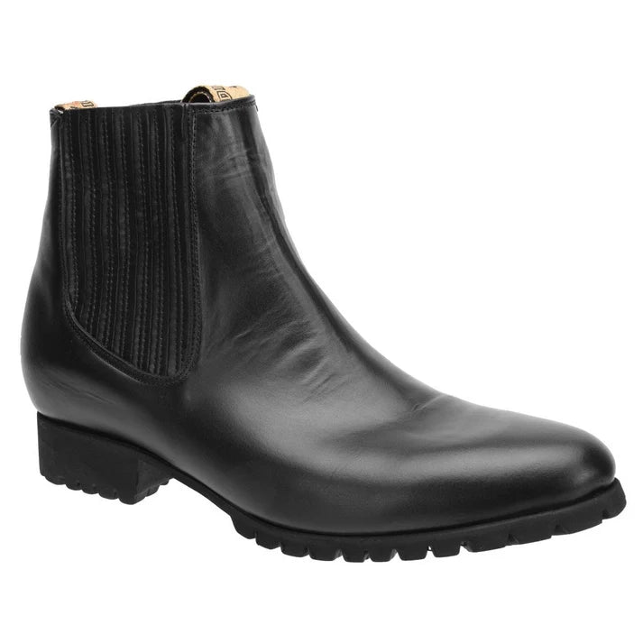 White Diamonds Men's Napa Leather Tractor Sole Round Toe Charro Ankle Boots – Black