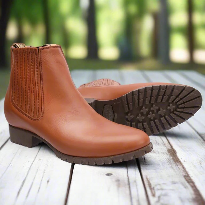 White Diamonds Men's Napa Leather Tractor Sole Round Toe Charro Ankle Boots – Tobacco