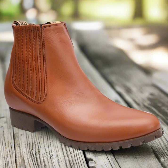 White Diamonds Men's Napa Leather Tractor Sole Round Toe Charro Ankle Boots – Tobacco