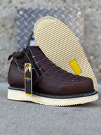 Patron Men’s Zipper Work Boots, Pebbled Leather with Wedge Sole, Moc Toe - Dark Brown