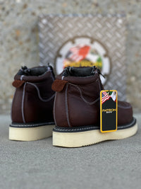 Patron Men’s Zipper Work Boots, Pebbled Leather with Wedge Sole, Moc Toe - Dark Brown