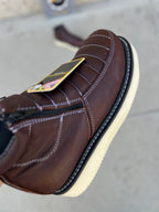 Patron Men’s Zipper Work Boots, Pebbled Leather with Wedge Sole, Moc Toe - Dark Brown