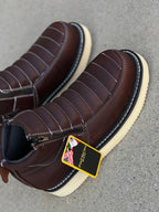 Patron Men’s Zipper Work Boots, Pebbled Leather with Wedge Sole, Moc Toe - Dark Brown