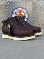 Patron Men’s Zipper Work Boots, Pebbled Leather with Wedge Sole, Moc Toe - Dark Brown