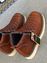 Patron Men’s Zipper Work Boots, Pebbled Leather with Wedge Sole, Moc Toe - Light Brown
