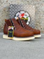 Patron Men’s Zipper Work Boots, Pebbled Leather with Wedge Sole, Moc Toe - Light Brown