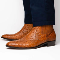 White Diamonds Men's Genuine Ostrich Square Toe Rodeo Ankle Boots – Cognac