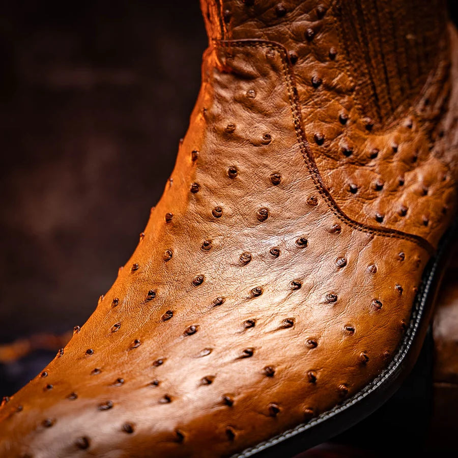 White Diamonds Men's Genuine Ostrich Square Toe Rodeo Ankle Boots – Cognac