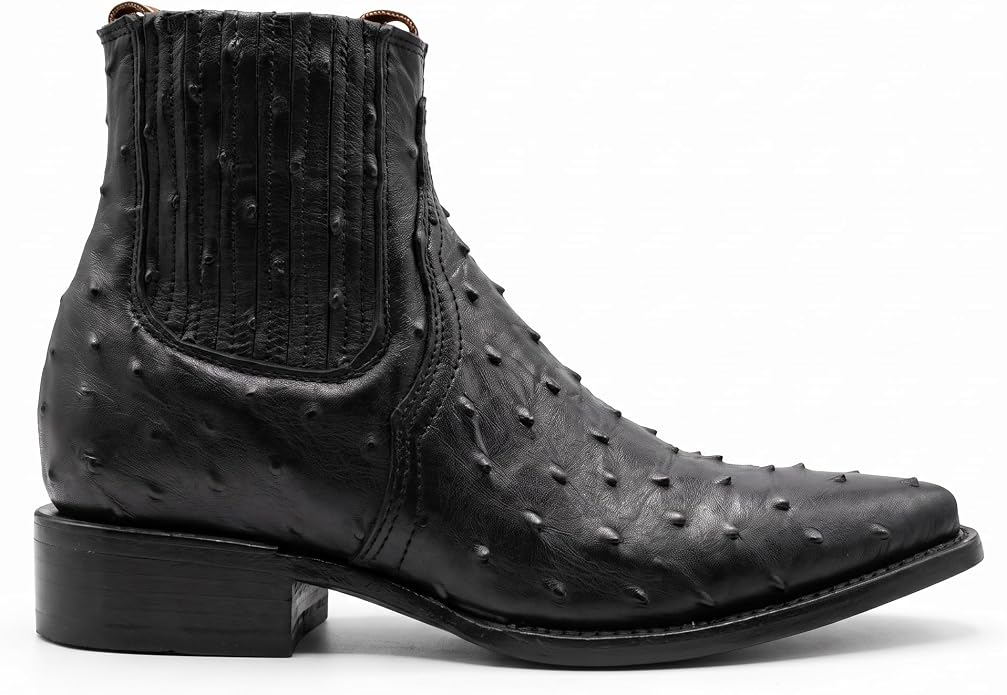 White Diamonds Men's Genuine Ostrich Square Toe Rodeo Ankle Boots – Black