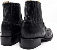 White Diamonds Men's Genuine Ostrich Square Toe Rodeo Ankle Boots – Black