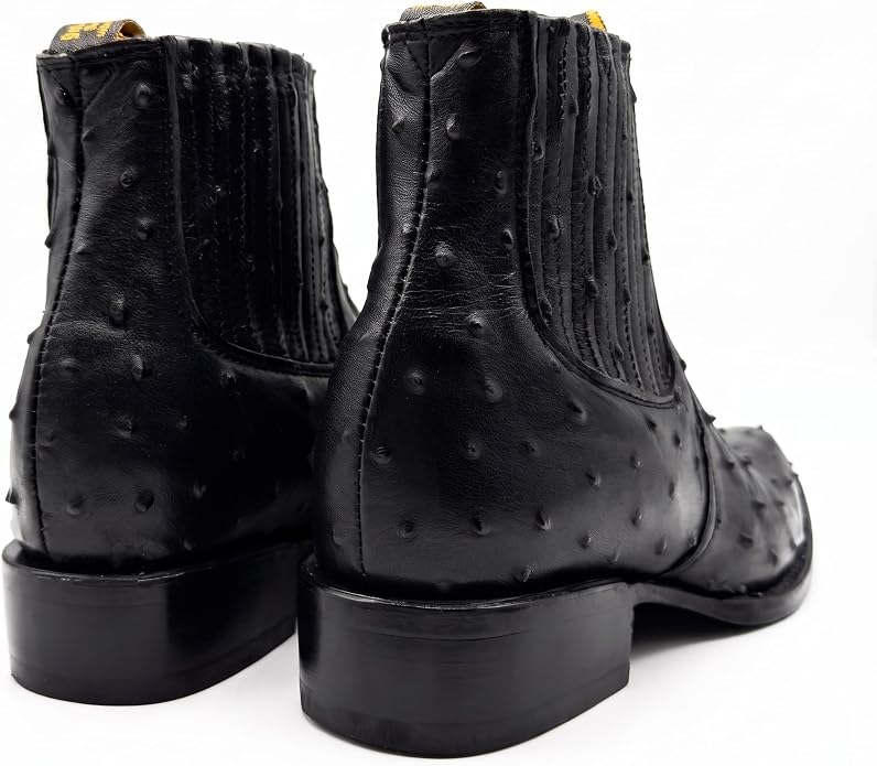 White Diamonds Men's Genuine Ostrich Square Toe Rodeo Ankle Boots – Black