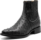 White Diamonds Men's Genuine Ostrich Square Toe Rodeo Ankle Boots – Black