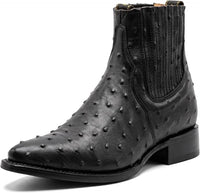 White Diamonds Men's Genuine Ostrich Square Toe Rodeo Ankle Boots – Black