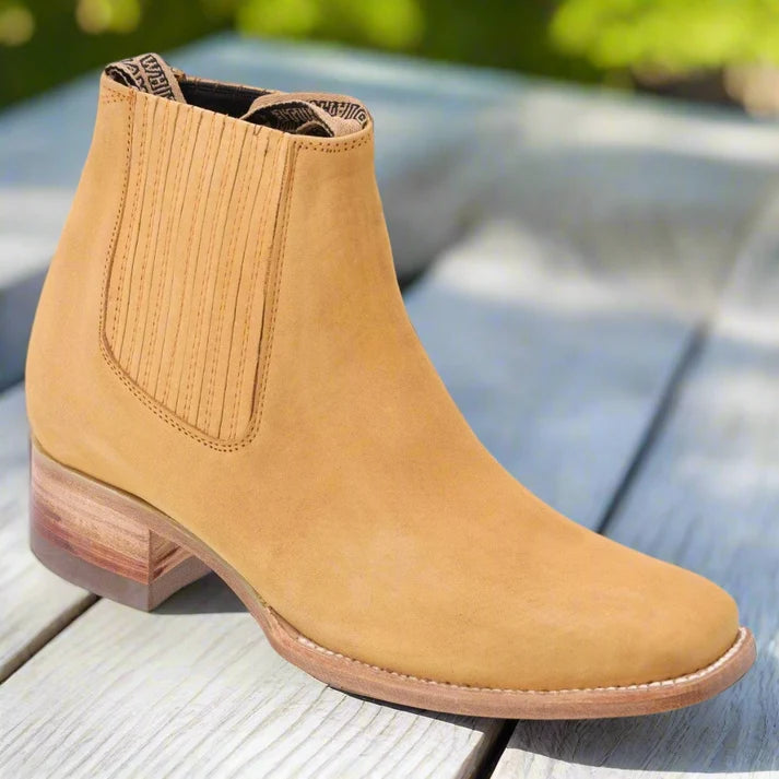 White Diamonds Men's Nubuck Square Toe Rodeo Ankle Boots – Sand