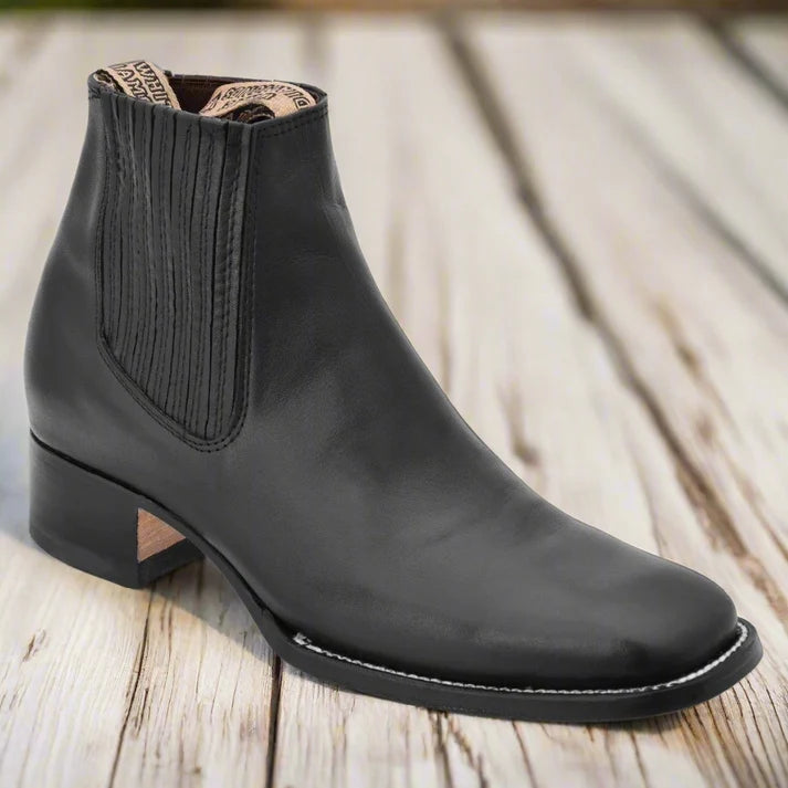 White Diamonds Men's Napa Leather Square Toe Rodeo Ankle Boots – Black