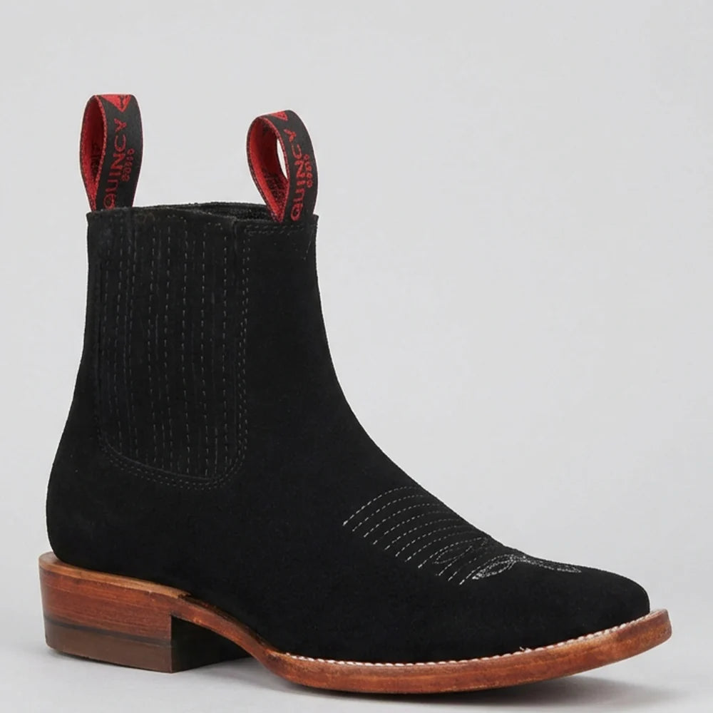 White Diamonds Men's Nubuck Square Toe Rodeo Ankle Boots – Black