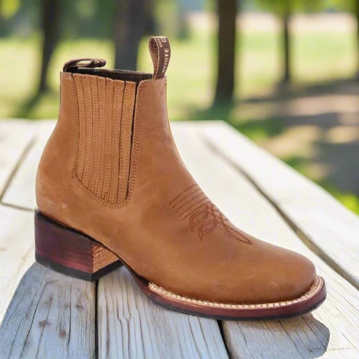White Diamonds Men's Nubuck Square Toe Rodeo Ankle Boots – Honey