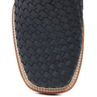 White Diamonds Men's Woven Leather Square Toe Rodeo Ankle Boots – Black