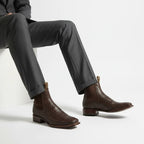 White Diamonds Men's Woven Leather Square Toe Rodeo Ankle Boots – Chocolate