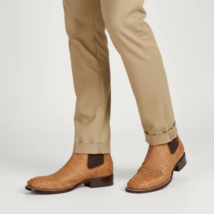 White Diamonds Men's Woven Leather Square Toe Rodeo Ankle Boots – Taupe