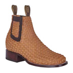 White Diamonds Men's Woven Leather Square Toe Rodeo Ankle Boots – Taupe