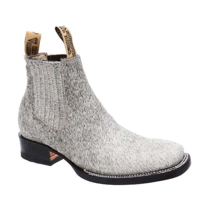 White Diamonds Men's Hair-On Calf Hide Square Toe Rodeo Ankle Boots – Wolf Grey