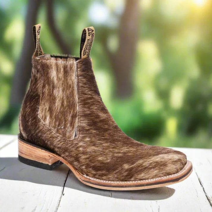 White Diamonds Men's Hair-On Calf Hide Square Toe Rodeo Ankle Boots – Brown