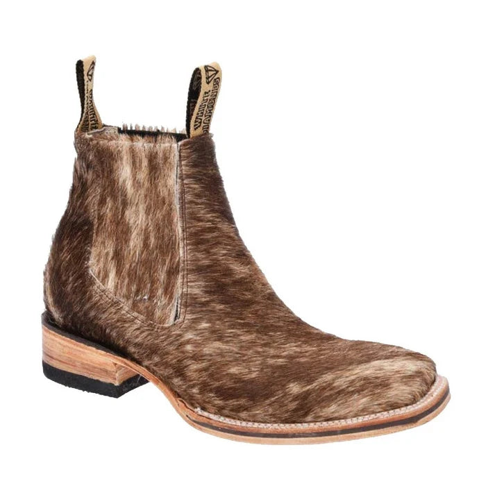 White Diamonds Men's Hair-On Calf Hide Square Toe Rodeo Ankle Boots – Brown