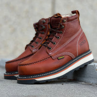 Patron Men’s Lace-Up Work Boots, Leather with Wedge Sole, Moc Toe - Light Brown