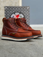 Patron Men’s Lace-Up Work Boots, Leather with Wedge Sole, Moc Toe - Light Brown