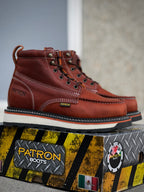 Patron Men’s Lace-Up Work Boots, Leather with Wedge Sole, Moc Toe - Light Brown