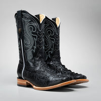 Joe Boots Men's Chelydra Turtle Leather Square Toe Cowboy Boots – Black