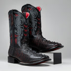 Joe Boots Men's Chelydra Turtle Leather Square Toe Cowboy Boots – Black Cherry