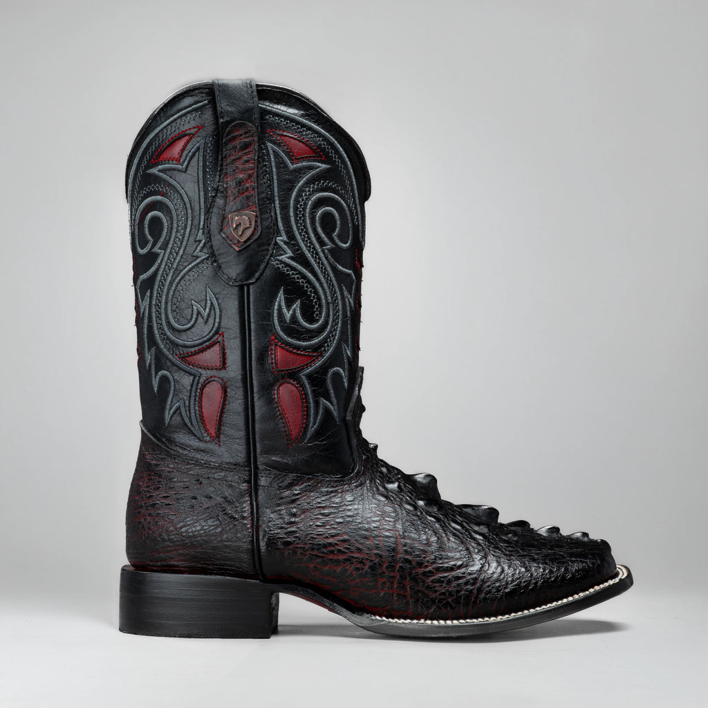 Joe Boots Men's Chelydra Turtle Leather Square Toe Cowboy Boots – Black Cherry