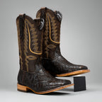 Joe Boots Men's The Gambler Hand Tooled Leather Square Toe Cowboy Boots – Brown