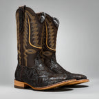 Joe Boots Men's The Gambler Hand Tooled Leather Square Toe Cowboy Boots – Brown