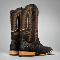 Joe Boots Men's The Gambler Hand Tooled Leather Square Toe Cowboy Boots – Brown