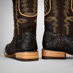 Joe Boots Men's The Gambler Hand Tooled Leather Square Toe Cowboy Boots – Brown