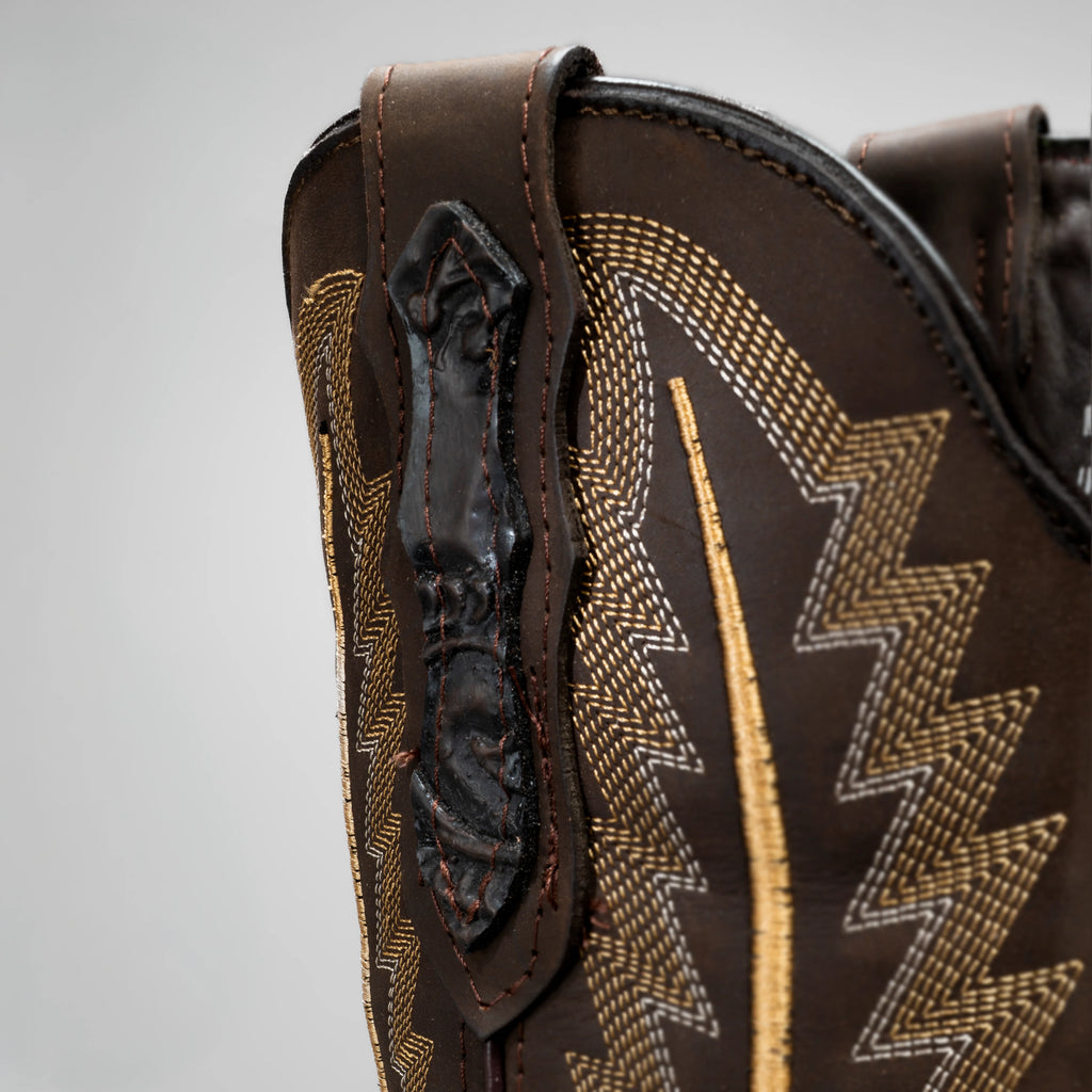 Joe Boots Men's The Gambler Hand Tooled Leather Square Toe Cowboy Boots – Brown