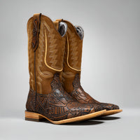 Joe Boots Men's The Gambler Handtooled Leather Square Toe Cowboy Boots – Tan