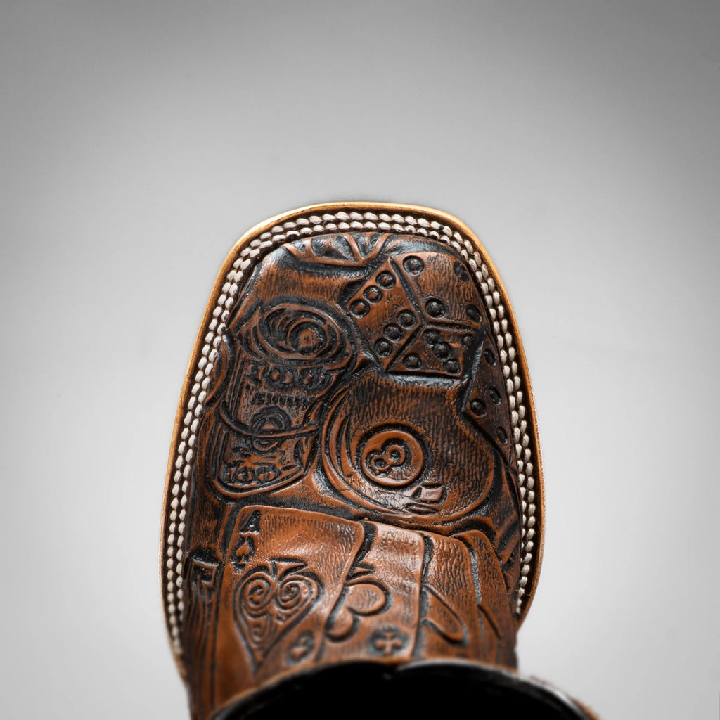 Joe Boots Men's The Gambler Handtooled Leather Square Toe Cowboy Boots – Tan