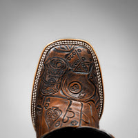 Joe Boots Men's The Gambler Handtooled Leather Square Toe Cowboy Boots – Tan