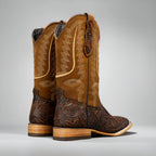 Joe Boots Men's The Gambler Handtooled Leather Square Toe Cowboy Boots – Tan