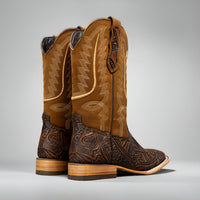 Joe Boots Men's The Gambler Handtooled Leather Square Toe Cowboy Boots – Tan