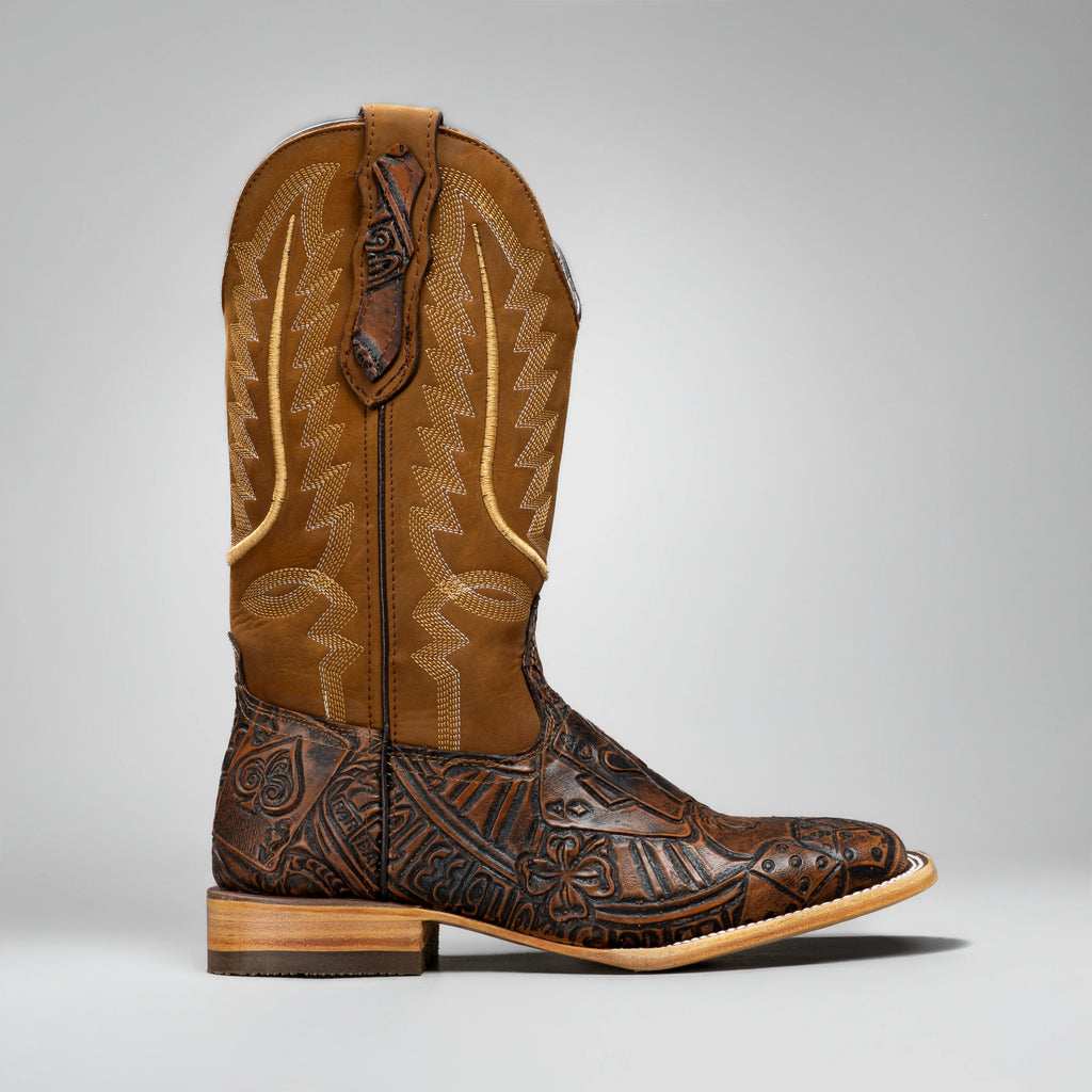 Joe Boots Men's The Gambler Handtooled Leather Square Toe Cowboy Boots – Tan