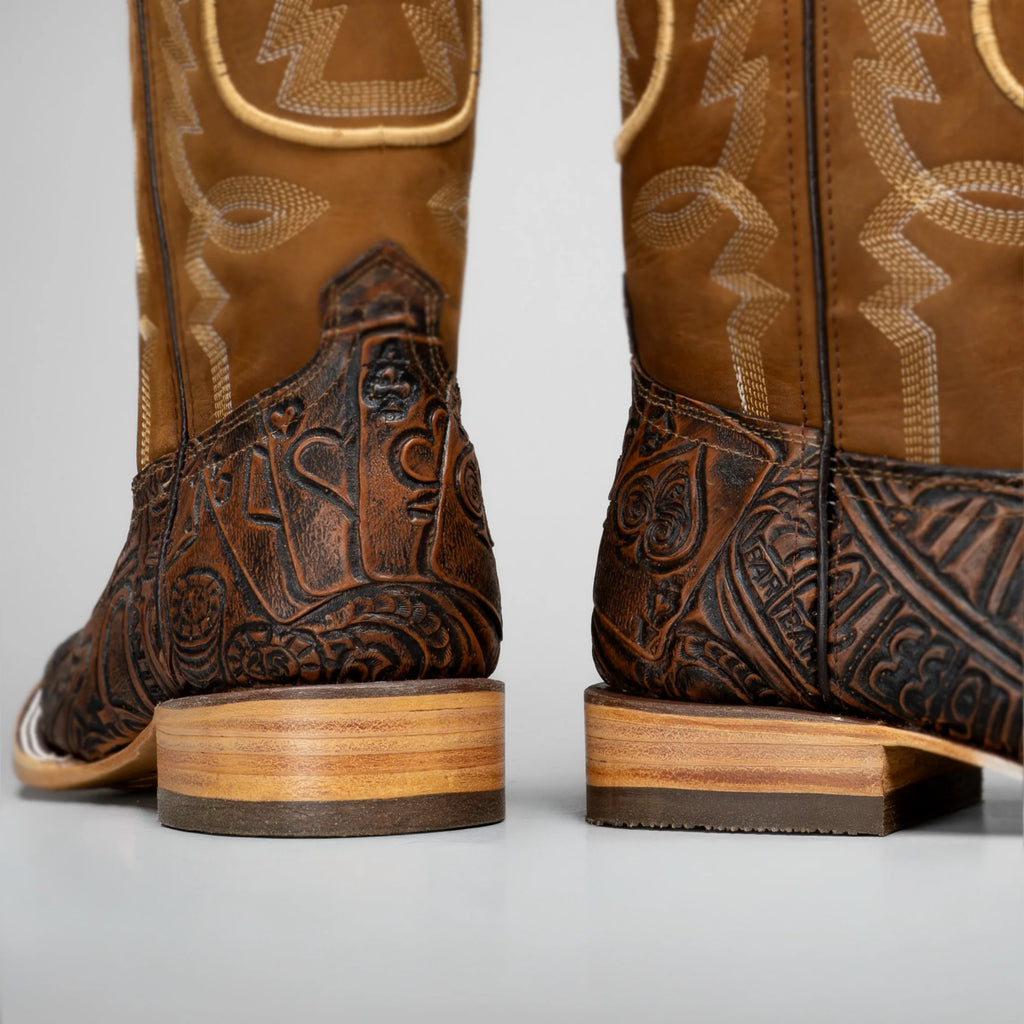 Joe Boots Men's The Gambler Handtooled Leather Square Toe Cowboy Boots – Tan