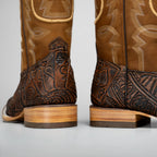 Joe Boots Men's The Gambler Handtooled Leather Square Toe Cowboy Boots – Tan