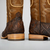 Joe Boots Men's The Gambler Handtooled Leather Square Toe Cowboy Boots – Tan