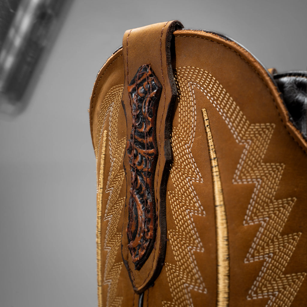 Joe Boots Men's The Gambler Handtooled Leather Square Toe Cowboy Boots – Tan